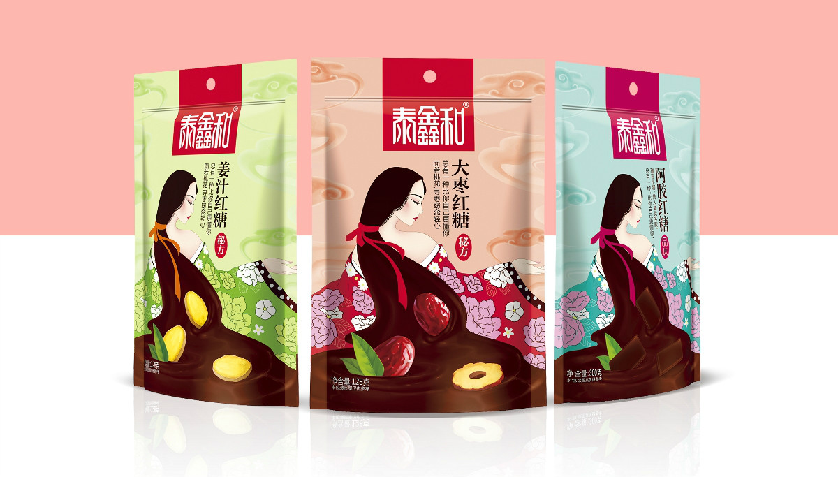 古風美人紅糖食品包裝設計：甜蜜在心中寵愛