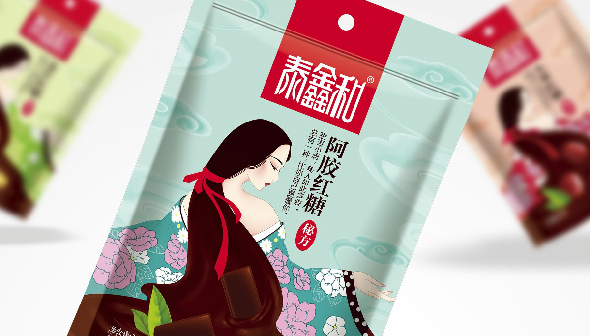 古風美人紅糖食品包裝設計：甜蜜在心中寵愛