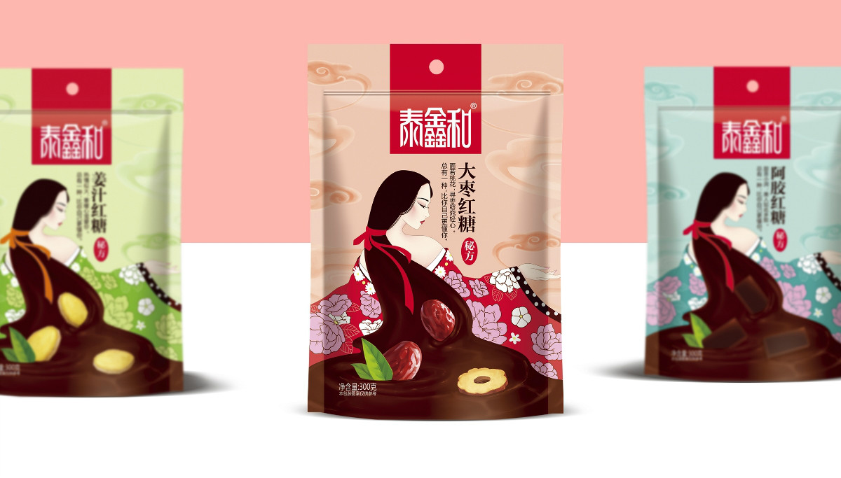古風美人紅糖食品包裝設計：甜蜜在心中寵愛