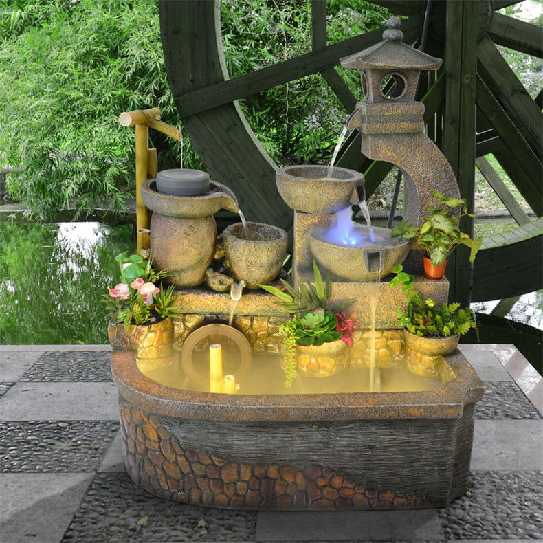 風(fēng)水輪假山水景落地陽臺(tái)魚流水加濕器噴泉池?cái)[