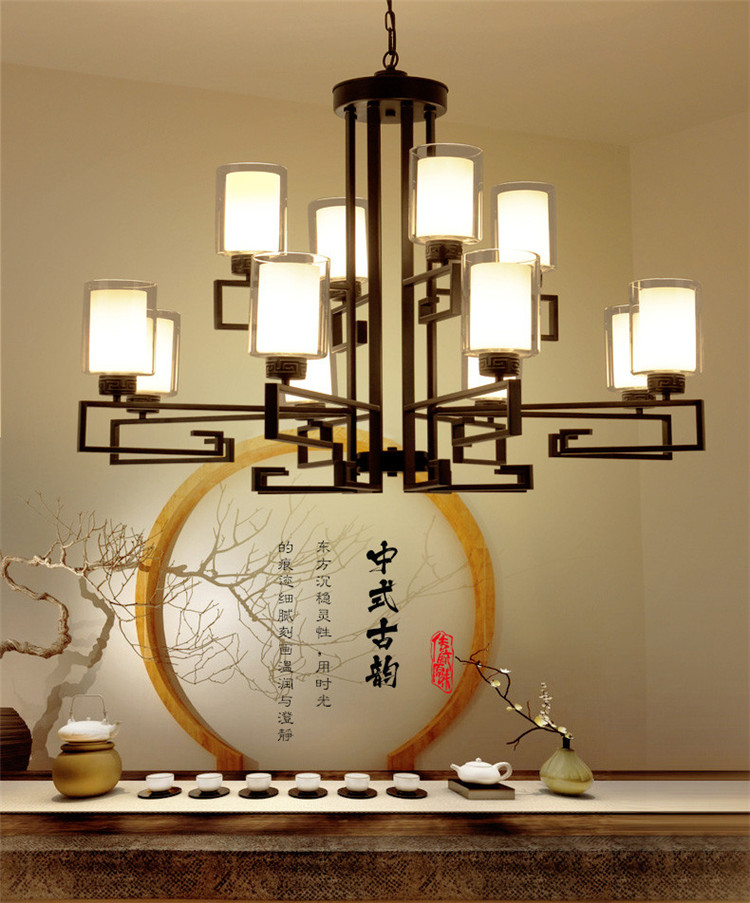 新中式客廳復古大吊燈，鐵藝室內(nèi)燈具