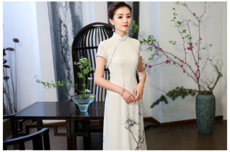 白玉嬌旗袍，復(fù)古素雅旗袍裙