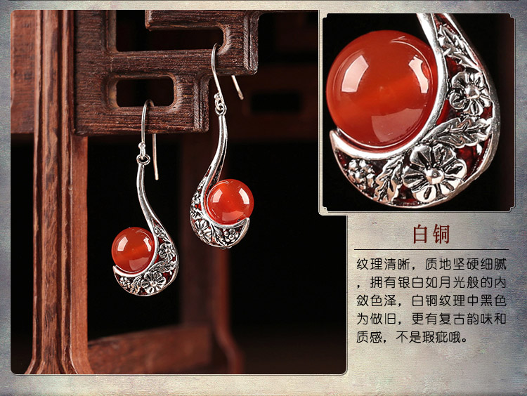 傾若典雅氣質(zhì)耳環(huán)，簡約古風(fēng)紅色首飾