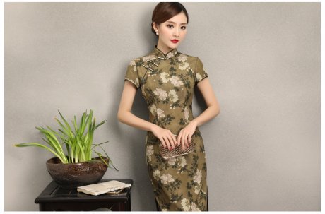 古韻美人旗袍，復(fù)古花香修身旗袍裙