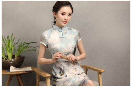 清雅華貴白玉蘭旗袍，復(fù)古真絲旗袍裙