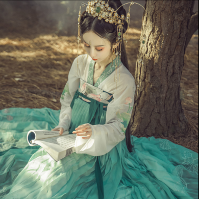 齊胸襦裙?jié)h服，仙女蓮花荷葉刺繡裙