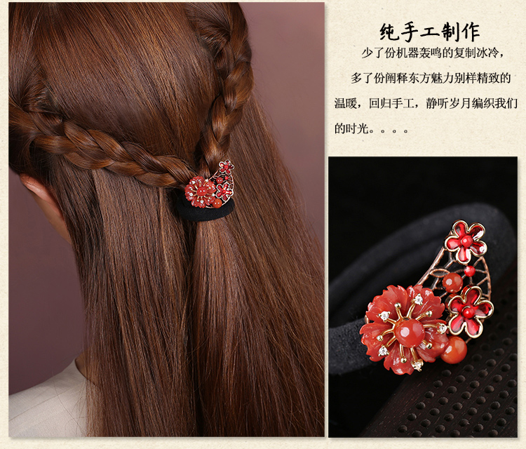 紅色扎頭發(fā)發(fā)圈，嬌艷氣質(zhì)時(shí)尚頭飾