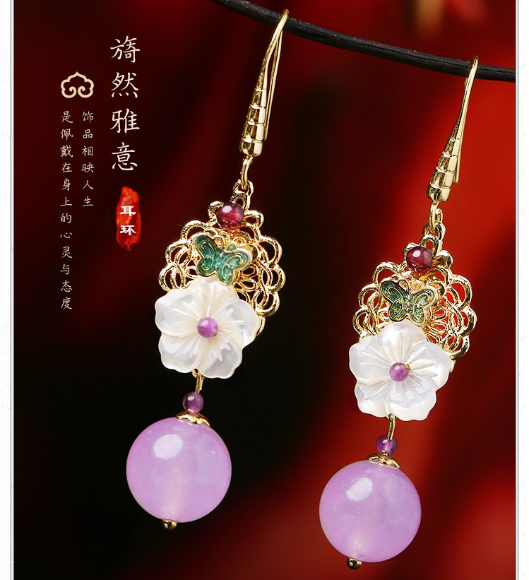 旖然雅意耳環(huán)，清新氣質(zhì)花朵耳環(huán)首飾