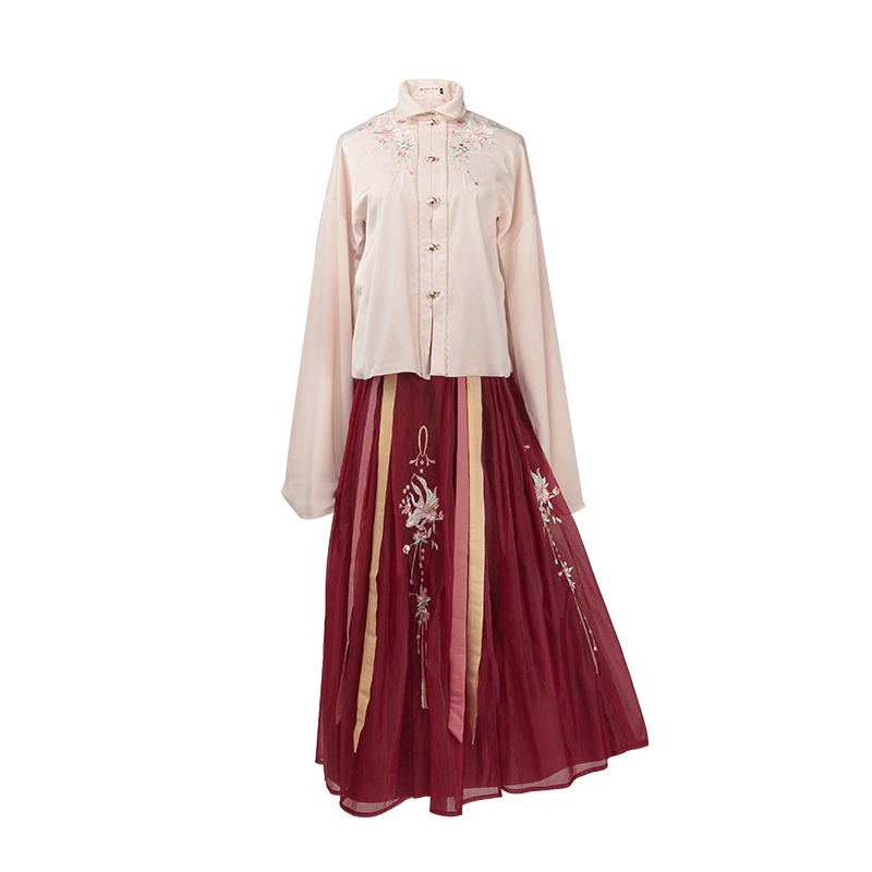 金魚戲水刺繡漢服，傳統(tǒng)立領(lǐng)紅裙?jié)h服圖片