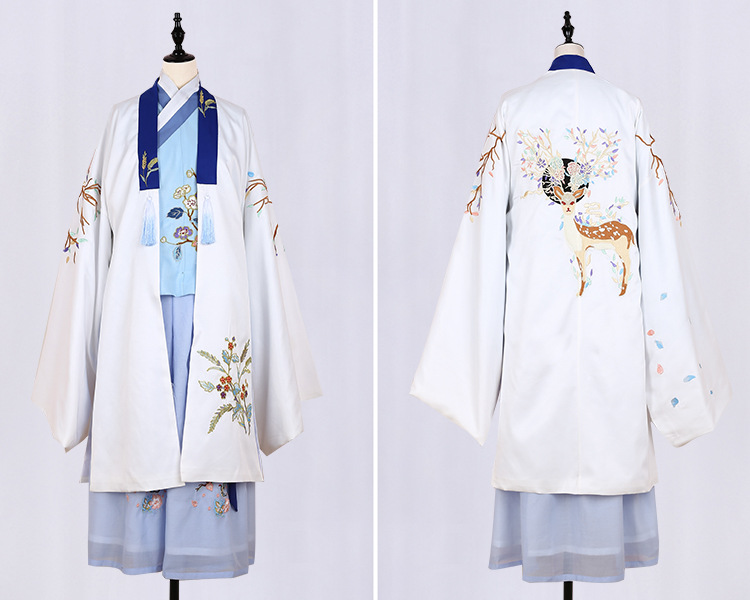 魏晉風(fēng)回雪襦裙?jié)h服，清新淡雅小鹿刺繡漢服