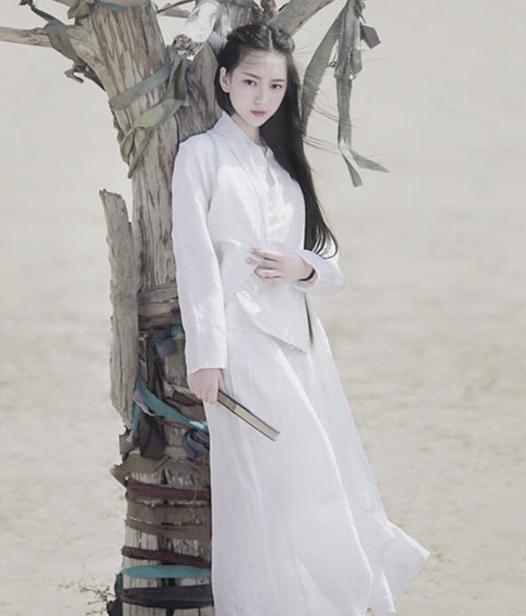 兩款復(fù)古亞麻民國風(fēng)漢服，白色簡約中式漢服