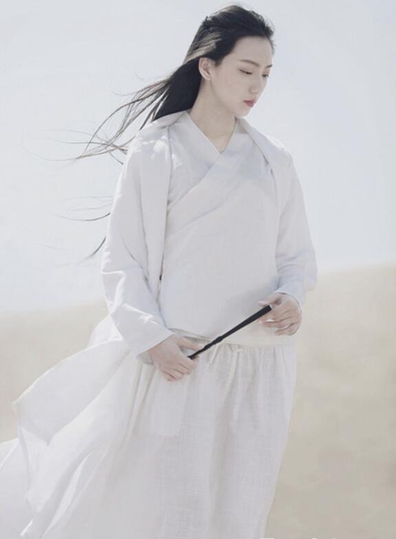 兩款復(fù)古亞麻民國風(fēng)漢服，白色簡約中式漢服