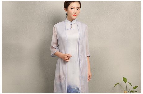 溫婉優(yōu)雅淡紫旗袍，文藝復古氣息旗袍裙
