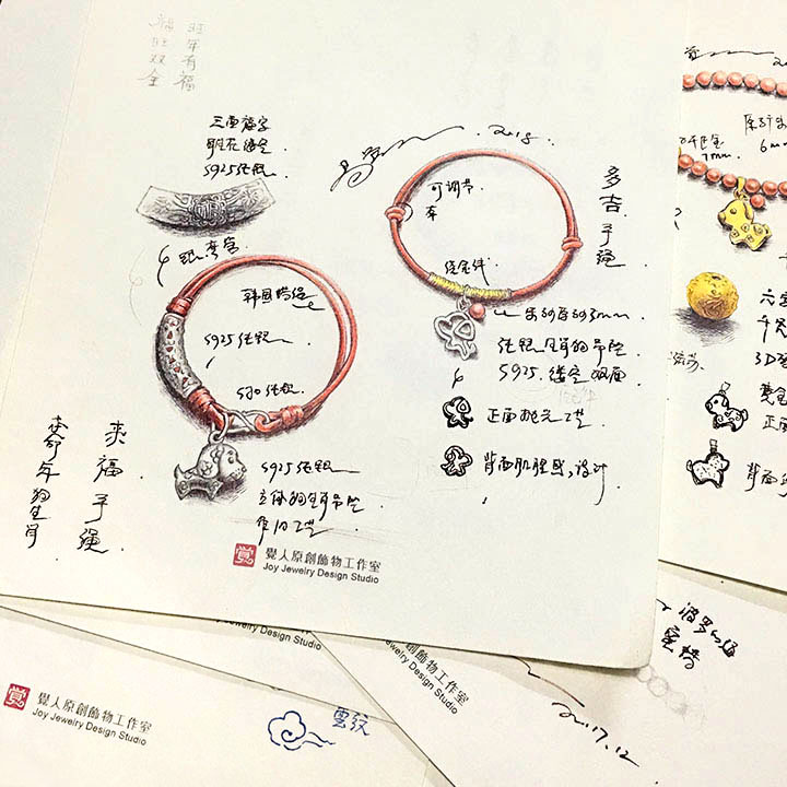 雕花狗生肖手鏈，本命年紅繩銀手鏈飾品