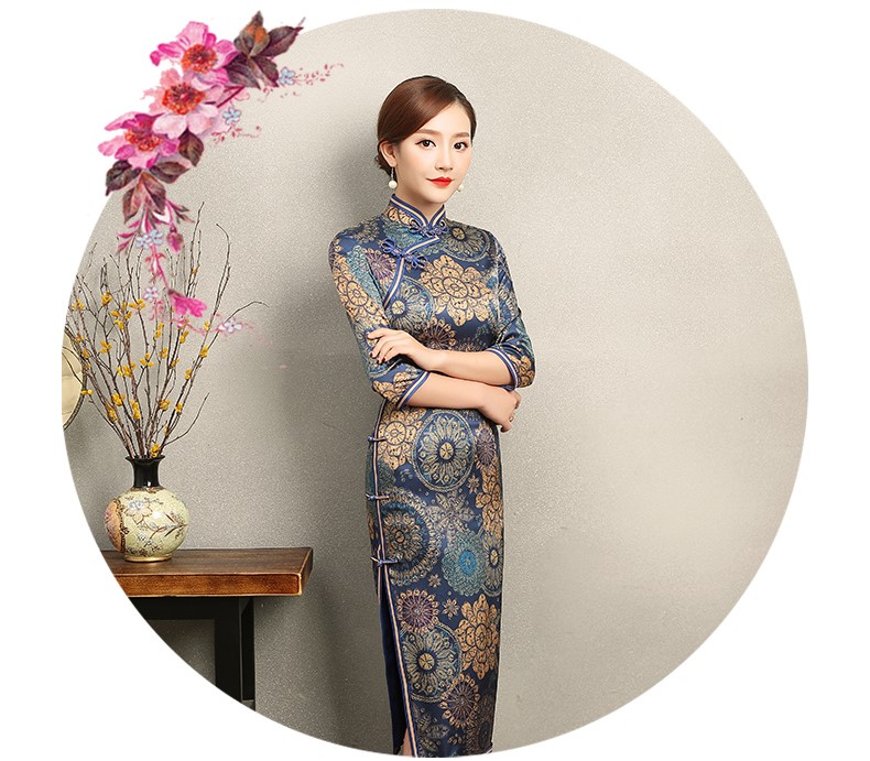 花若優(yōu)雅旗袍，圓形印花旗袍裙