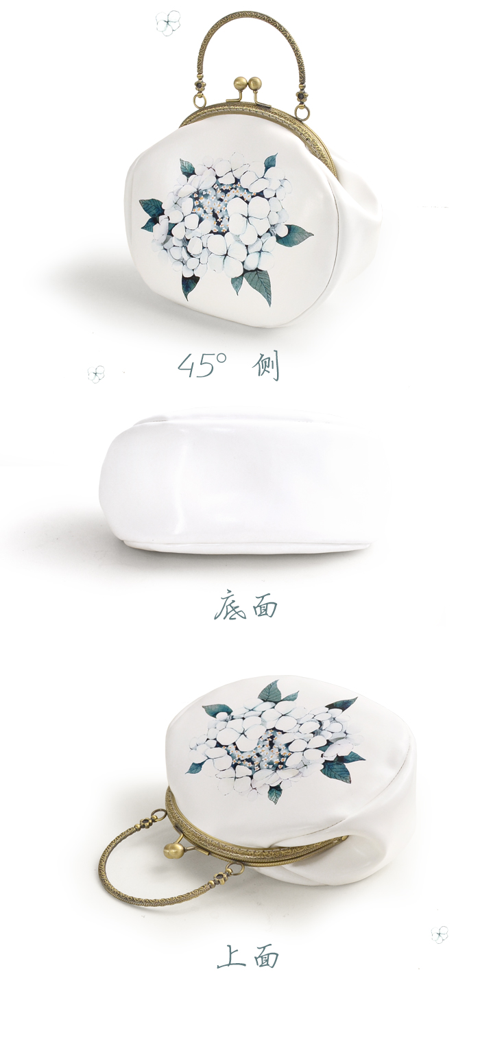 小清新瓊花印花手提包，古風(fēng)甜美手工包