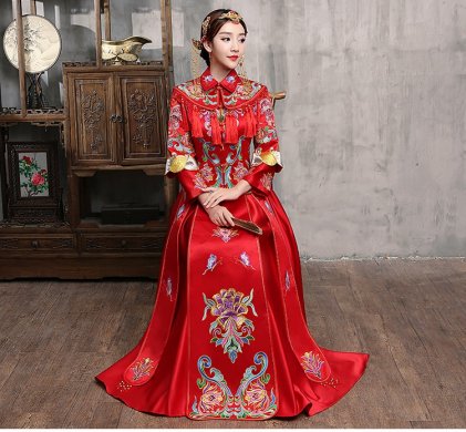 花開(kāi)并蒂新娘禮服，氣質(zhì)中式禮服