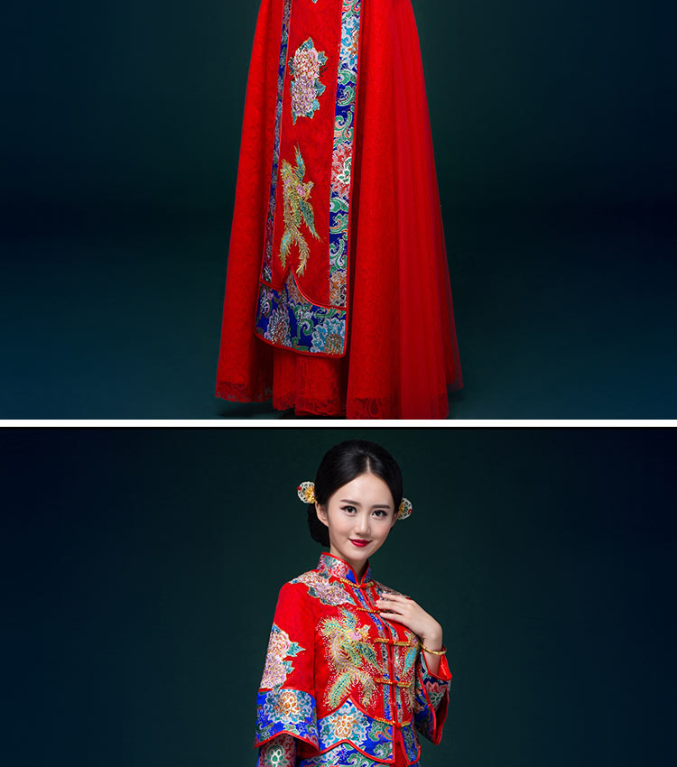 中國風(fēng)中式禮服，鳳凰刺繡新娘結(jié)婚禮服