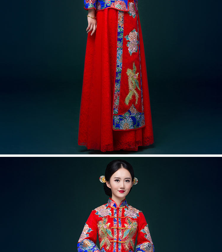 中國風(fēng)中式禮服，鳳凰刺繡新娘結(jié)婚禮服