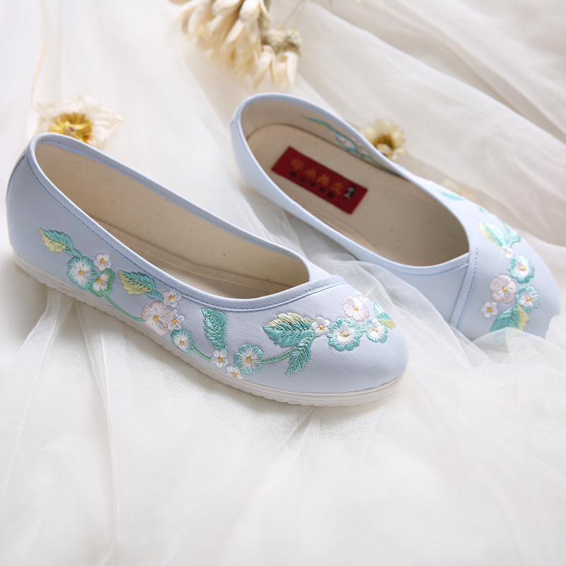 小清新花朵刺繡平底鞋，復(fù)古民族風(fēng)繡花鞋