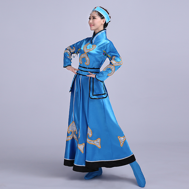 藍(lán)色大裙擺蒙古族服飾，少數(shù)民族服裝