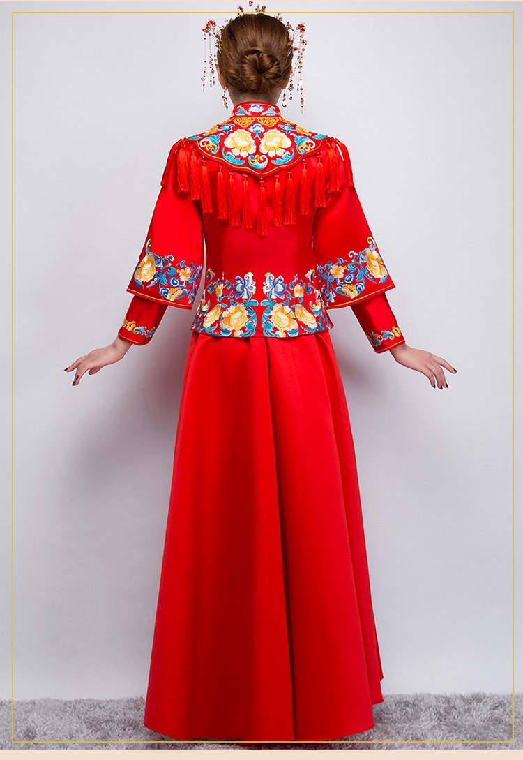 牡丹繡花流蘇新娘禮服，時(shí)尚氣質(zhì)中式禮服