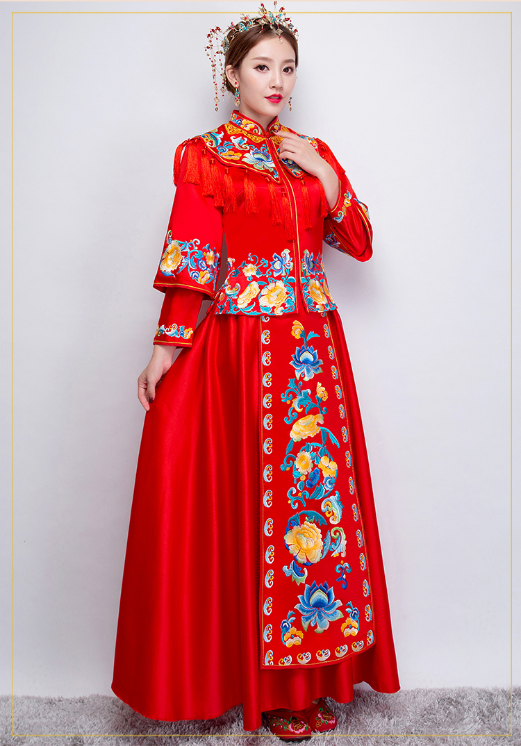牡丹繡花流蘇新娘禮服，時(shí)尚氣質(zhì)中式禮服