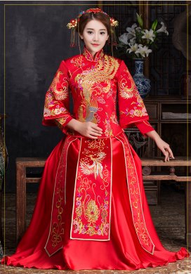 優(yōu)雅時(shí)尚中式禮服，復(fù)古中國風(fēng)新娘禮服