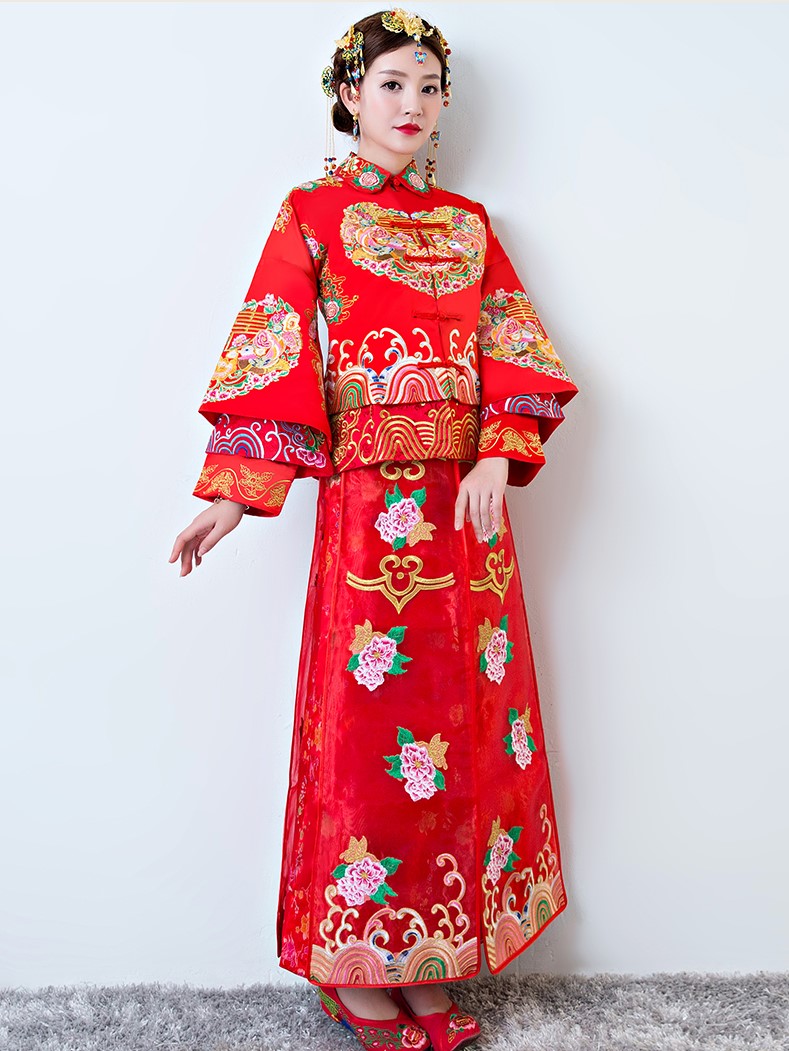 中國(guó)古典元素中式禮服，中國(guó)風(fēng)新娘結(jié)婚禮服