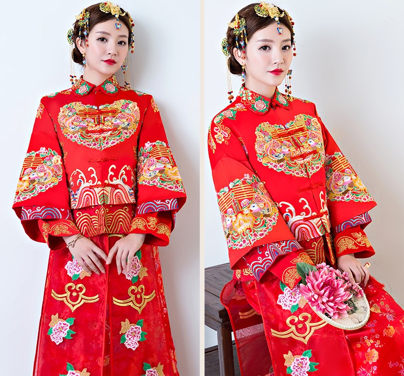 中國(guó)古典元素中式禮服，中國(guó)風(fēng)新娘結(jié)婚禮服
