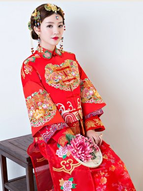 中國古典元素中式禮服，中國風(fēng)新娘結(jié)婚禮服