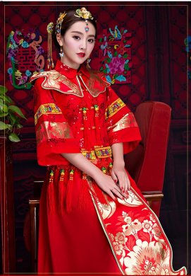 復(fù)古秀禾服中式禮服，中國風(fēng)新娘結(jié)婚禮服