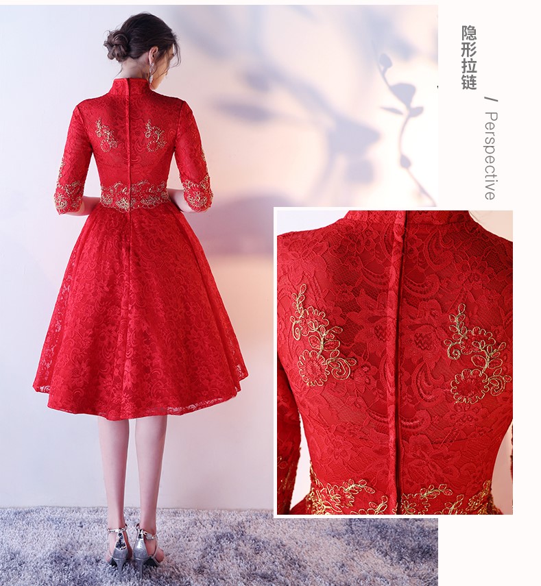 性感優(yōu)雅中式禮服，復古浪漫蕾絲晚禮服