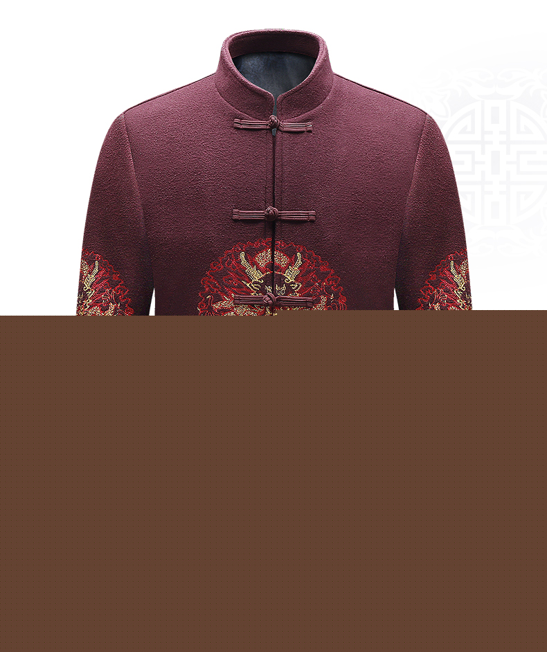 中國風(fēng)羊毛呢男裝金龍刺繡中山裝