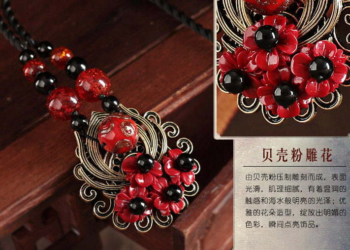 香艷復(fù)古中國風(fēng)毛衣鏈紅色琉璃吊墜項鏈