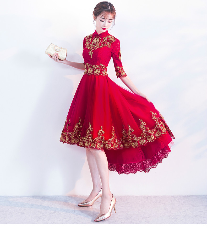 時(shí)尚傳統(tǒng)中式禮服，紅色新娘晚禮服