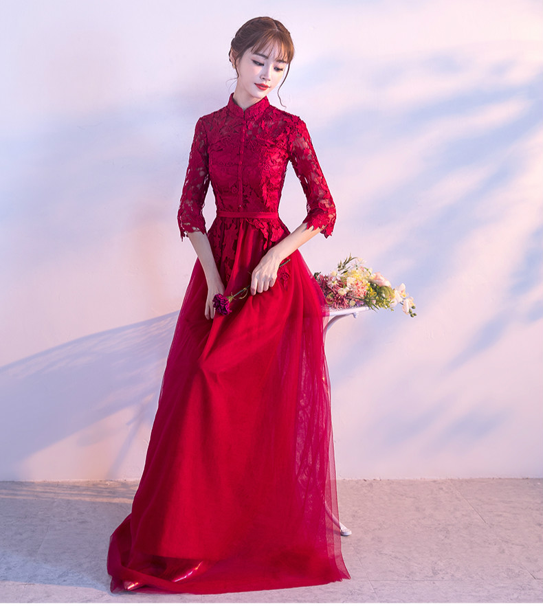 復(fù)古蕾絲中式禮服，優(yōu)雅時(shí)尚晚禮服