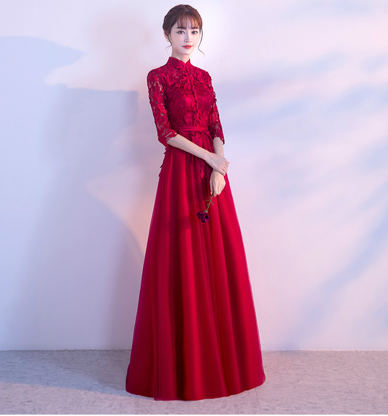 復(fù)古蕾絲中式禮服，優(yōu)雅時(shí)尚晚禮服