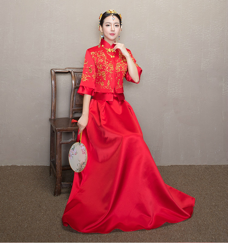 簡(jiǎn)單大氣中式禮服，優(yōu)雅復(fù)古時(shí)尚中國(guó)風(fēng)新娘禮