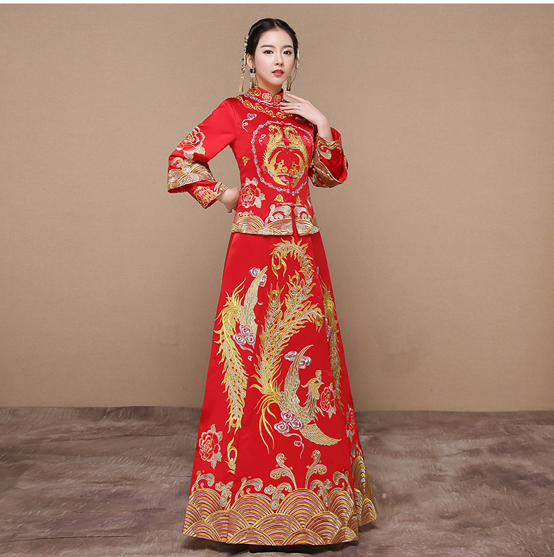 紅色龍鳳褂中式禮服，復(fù)古時(shí)尚中國(guó)風(fēng)新娘禮服