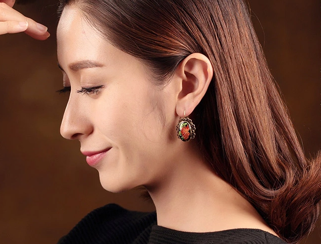 簡(jiǎn)約耳扣，復(fù)古景泰藍(lán)耳環(huán)首飾