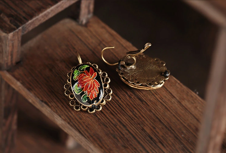 簡(jiǎn)約耳扣，復(fù)古景泰藍(lán)耳環(huán)首飾