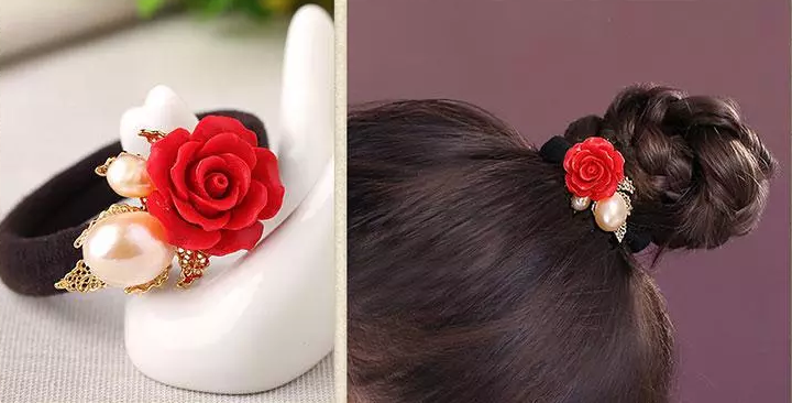 中國(guó)風(fēng)紅色花朵頭飾小清新發(fā)圈發(fā)飾