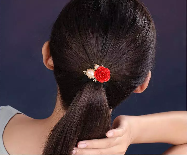 中國(guó)風(fēng)紅色花朵頭飾小清新發(fā)圈發(fā)飾