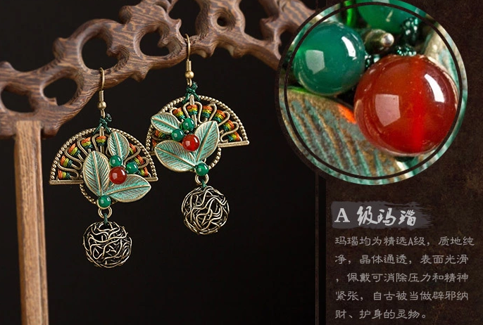 折扇搖復(fù)古中國風(fēng)樹葉扇形耳環(huán)首飾