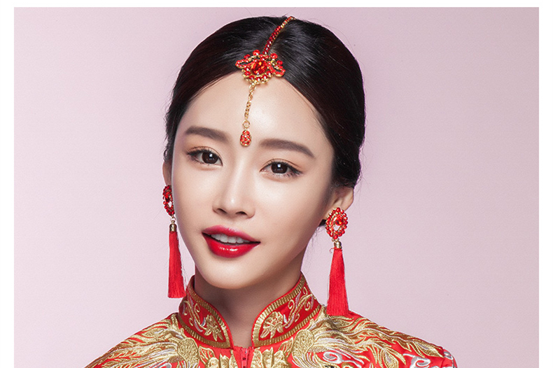 中國風頭飾紅色眉心墜，古風新娘妝額飾