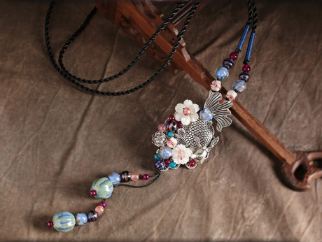魚(yú)游四海靜聽(tīng)花開(kāi)，魚(yú)吊墜項(xiàng)鏈毛衣鏈