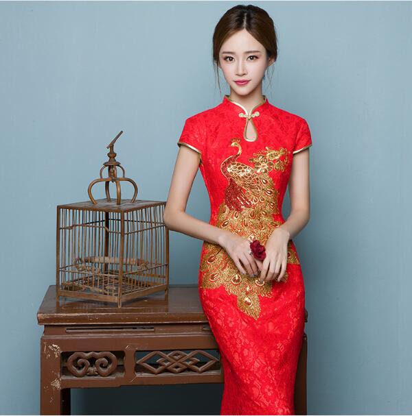 性感魚(yú)尾刺繡中國(guó)風(fēng)嫁衣中式禮服