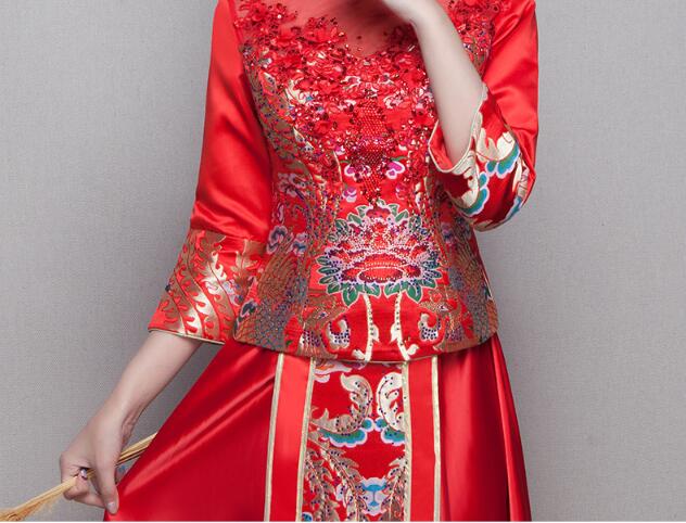 中式立領(lǐng)盤扣中國(guó)紅錦緞中式禮服