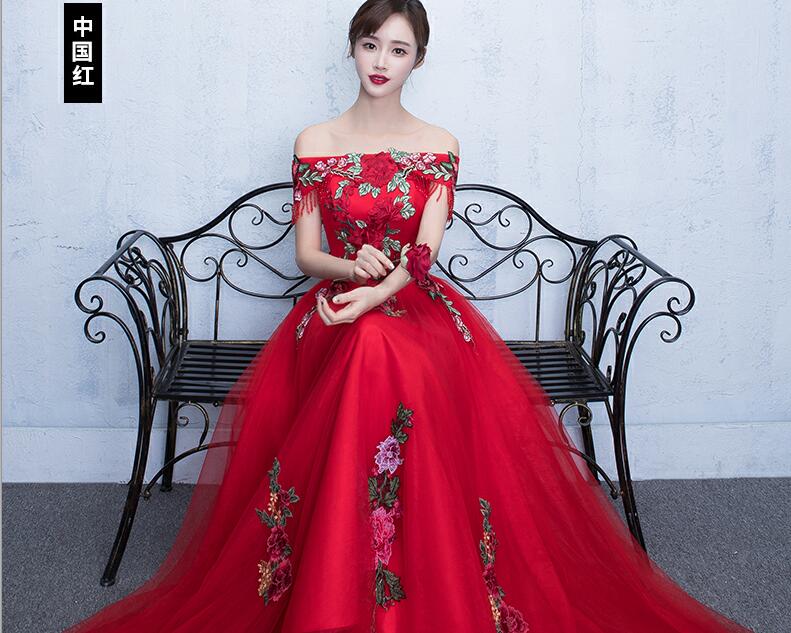 新娘敬酒服，一字肩中式結(jié)婚禮服(（二）